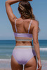 Orchid Petal Striped Patchwork Spaghetti Strap High Waist Bikini Swimsuit