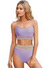 Orchid Petal Striped Patchwork Spaghetti Strap High Waist Bikini Swimsuit