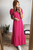 Rose Ginham Check Bubble Sleeve Ruffled Maxi Dress