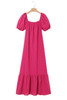 Rose Ginham Check Bubble Sleeve Ruffled Maxi Dress