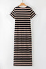 Black Stripe Casual Round Neck T-shirt Maxi Dress with Pockets