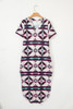 Beige Western Aztec Printed Long T-shirt Dress