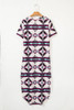 Beige Western Aztec Printed Long T-shirt Dress