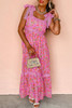 Rose Floral Lace Tied Strap Empire Waist Maxi Dress
