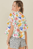 Yellow Floral Boxy Fit Ruffled Short Sleeve V Neck Blouse
