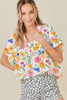 Yellow Floral Boxy Fit Ruffled Short Sleeve V Neck Blouse