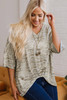 Gray Leopard Print Half Sleeve V Neck Loose Fit T Shirt