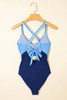 Beau Blue Ric Rac Trim Contrasted Patchwork Cutout One Piece Swimsuit