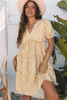 Yellow Floral Short Sleeve V Neck Frilly Tiered Mini Dress Yellow Floral Short Sleeve V Neck Frilly Tiered Mini Dress
