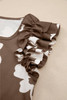 Brown Floral Textured Ruffled Short Sleeve Square Neck Blouse Brown Floral Textured Ruffled Short Sleeve Square Neck Blouse