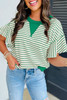 Bright Green Contrast Detail Striped Ruffle Short Sleeve Top