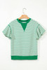 Bright Green Contrast Detail Striped Ruffle Short Sleeve Top
