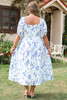 Sky Blue Floral Print Sweetheart Neck Plus Size Midi Dress Sky Blue Floral Print Sweetheart Neck Plus Size Midi Dress