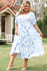 Sky Blue Floral Print Sweetheart Neck Plus Size Midi Dress Sky Blue Floral Print Sweetheart Neck Plus Size Midi Dress
