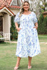 Sky Blue Floral Print Sweetheart Neck Plus Size Midi Dress Sky Blue Floral Print Sweetheart Neck Plus Size Midi Dress