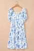 Sky Blue Floral Print Sweetheart Neck Plus Size Midi Dress Sky Blue Floral Print Sweetheart Neck Plus Size Midi Dress