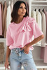 Pink Bow Applique Half Sleeve T-shirt