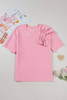 Pink Bow Applique Half Sleeve T-shirt