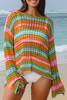 Carrot Multi Stripe Open Knit Sweater Beach Cover Up