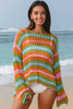 Carrot Multi Stripe Open Knit Sweater Beach Cover Up