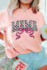 Pink Sequin Checkered MAMA Bow Graphic T Shirt Pink Sequin Checkered MAMA Bow Graphic T Shirt
