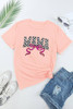 Pink Sequin Checkered MAMA Bow Graphic T Shirt Pink Sequin Checkered MAMA Bow Graphic T Shirt