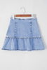 Beau Blue Asymmetric Ruffle Overlay Denim Mini Skirt