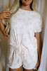 Pink Floral Lettuce Trim Tee and Shorts Ribbed Lounge Set