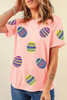 Pink Sequined Easter Egg Patched Print Holiday Tee
