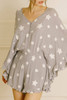 Gray Star Print Crinkle Textured Kimono Ruffle Sleeve Romper Gray Star Print Crinkle Textured Kimono Ruffle Sleeve Romper