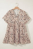 Beige Printed Surplice V Neck Cuffed Sleeve Empire Waist Plus Size Dress
