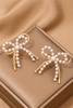 Gold Pearl Embellished Alloy Bow Knot Stud Earrings