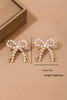 Gold Pearl Embellished Alloy Bow Knot Stud Earrings