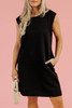 Black Textured Cap Sleeve T-shirt Shift Mini Dress