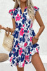 Fashion Floral Print Notched Neck Flutter Sleeve Mini Dress