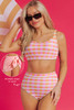 Pink 3pcs Gingham High Waist Bikini & Sarong