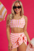 Pink 3pcs Gingham High Waist Bikini & Sarong