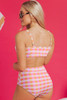 Pink 3pcs Gingham High Waist Bikini & Sarong