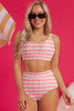 Pink 3pcs Gingham High Waist Bikini & Sarong