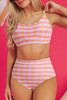 Pink 3pcs Gingham High Waist Bikini & Sarong