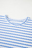 Sky Blue Stripe Knitted Short Sleeve Top and Drawstring Shorts Set