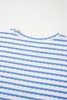 Sky Blue Stripe Knitted Short Sleeve Top and Drawstring Shorts Set