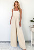 Beige Checkered Pocketed High Waist Wide Leg Overall