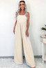 Beige Checkered Pocketed High Waist Wide Leg Overall