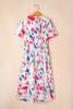 Rose Abstract Print Short Puff Sleeve Tiered Maxi Dress