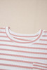 Pink Stripe Waffle Knit Pocketed Half Sleeve Plus Size T Shirt