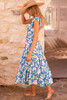 Sky Blue Floral U Neck Flutter Shoulder Tiered Flowy Midi Dress