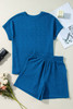 Bluing Solid Textured Crew Neck Short Set