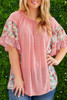 Pink Plus Size Floral Patchwork Ruffled Short Sleeve Blouse Pink Plus Size Floral Patchwork Ruffled Short Sleeve Blouse