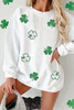 White Sequin Clover Patched Drop Shoulder Corded Sweatshirt White Sequin Clover Patched Drop Shoulder Corded Sweatshirt